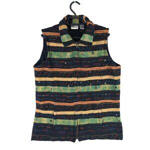 Womens Chicos Multicolor Tribal Print Full Zip Vest Jacket 100% Cotton Size 2